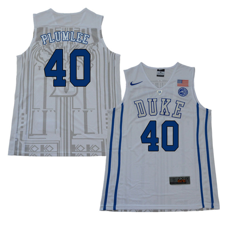 2018 Men #40 Marshall Plumlee Duke Blue Devils College Basketball Jerseys Sale-White